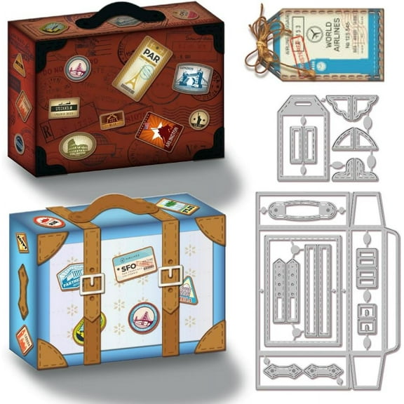 3D Retro Suitcase Box Metal Die Cuts Vintage Storage Box Metal Cutting Die 3D Suitcase Cutting Dies for DIY Scrapbooking oto Album Decorative Embossing Paper Card