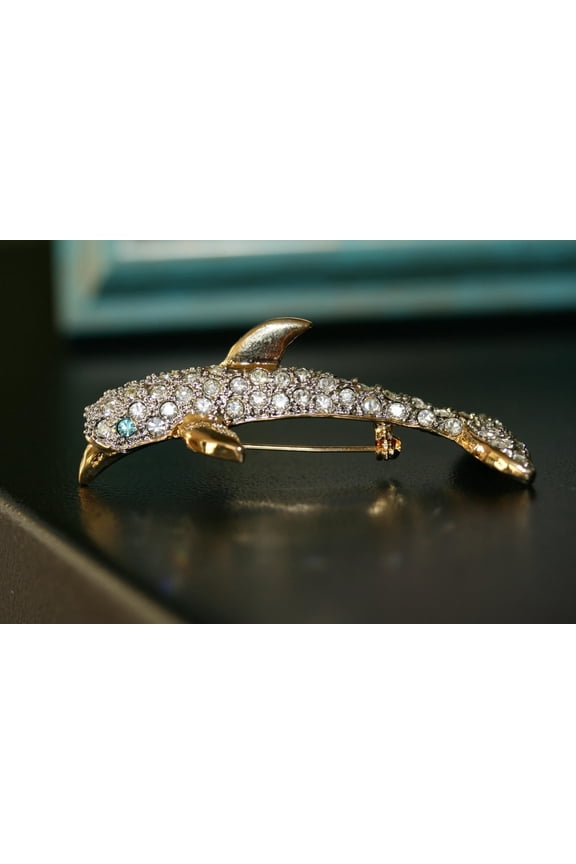 Dolphin Rhinestone Shoulder Pin Crystal Dolphin Brooch