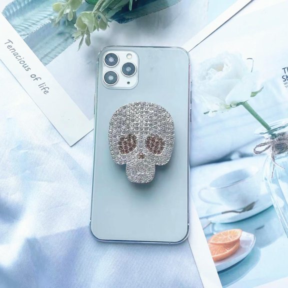 3D Rhinestone Skull Phone Grip Stand, Gothic Adhesive Back Grip with Kickstand for iPhone, Samsung and Most Smartphones, Punk Style Phone Accessory