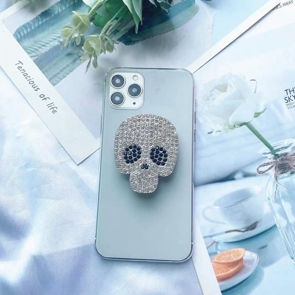 3D Rhinestone Skull Phone Grip Stand, Gothic Adhesive Back Grip with Kickstand for iPhone, Samsung and Most Smartphones, Punk Style Phone Accessory