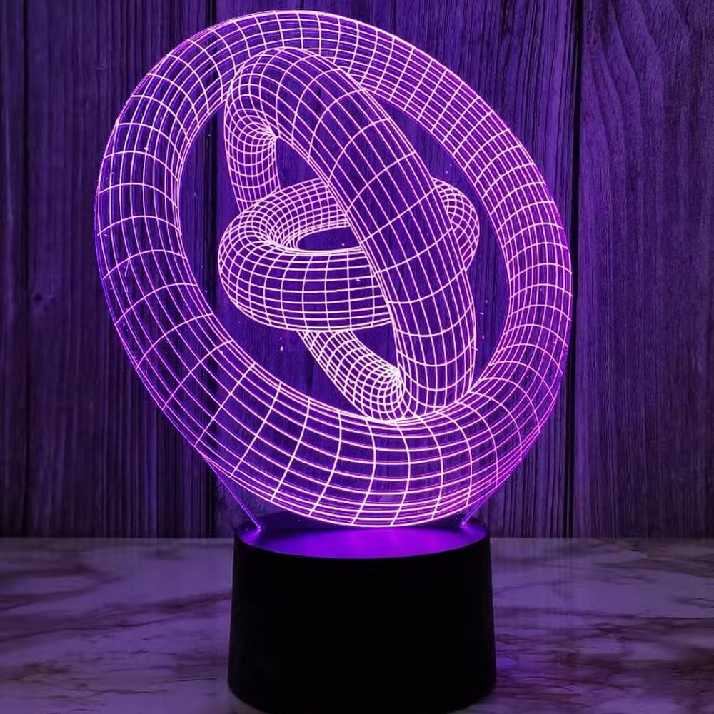3D Ring Night Light LED Illusion Lamp Bedside Desk Table Lamp, Loveboat 7 Color Changing Lights with Acrylic Flat & ABS Base & USB Charger as Home Decor and A Best Gift