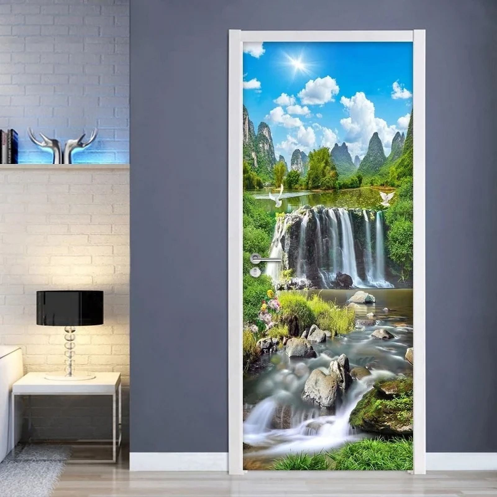 3D Road Landscape Door Sticker ration Mural Self-adhesive PVC Wallpaper ...