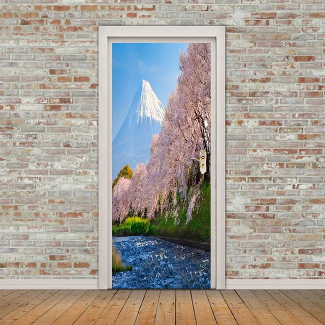 3D Road Landscape Door Stickers Natural Scenery Home Bedroom Wallpaper