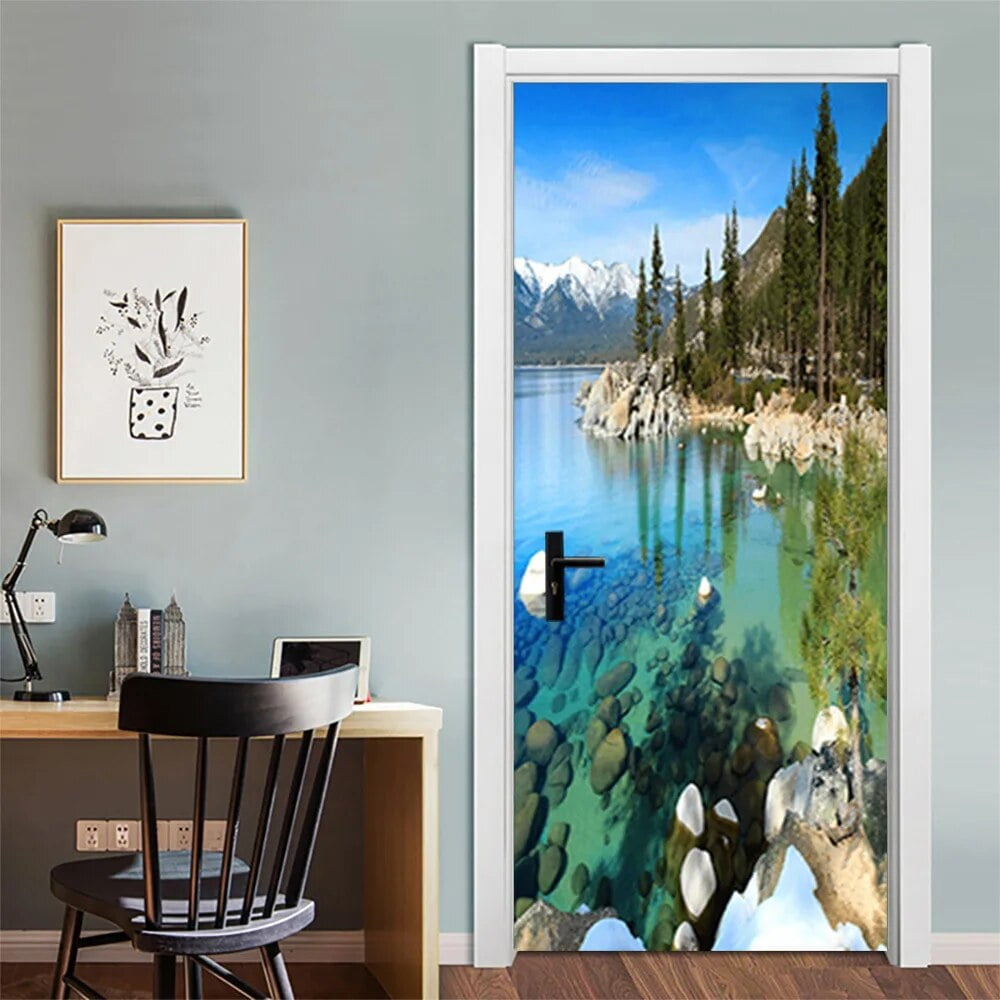 3D Road Landscape Door Stickers Natural Scenery Home Bedroom Wallpaper