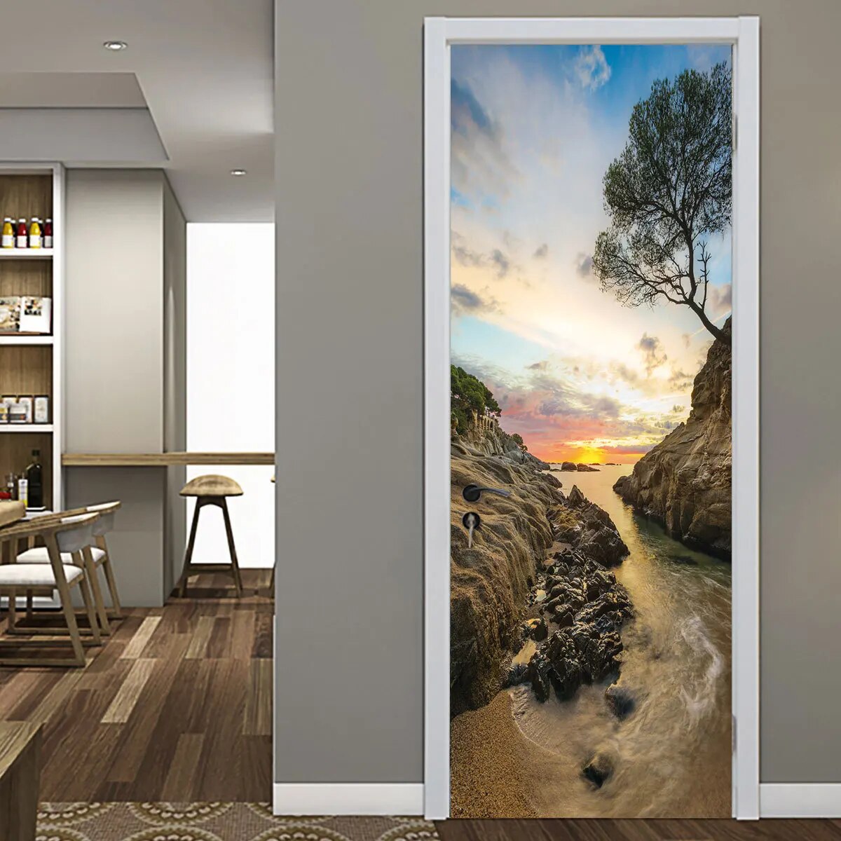 3D Road Landscape Door Stickers Natural Scenery Home Bedroom Wallpaper