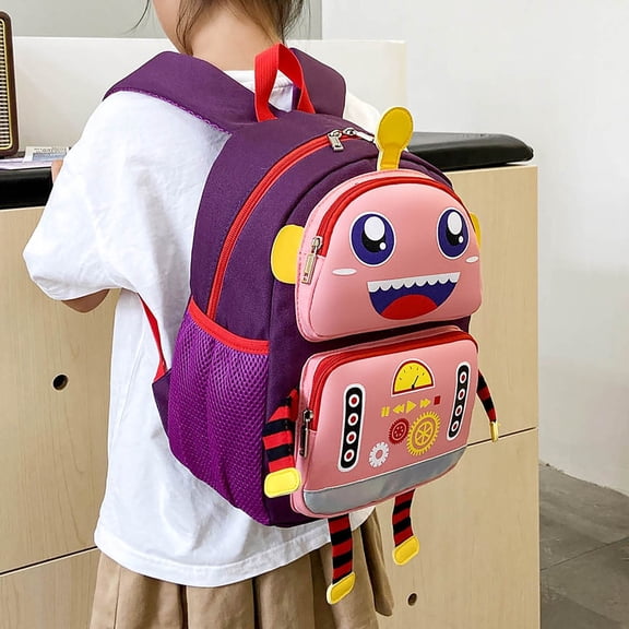3D Robot Design Mini Backpack Lightweight Polyester Daypack with Mesh Side Pockets for School Travel and Daily Use 9.8 inches
