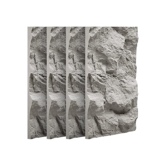3D Rock Stone Look Wall Panels 24 x 48 in, 1.97 in Thick, Interior Wall Cladding, Light Gray