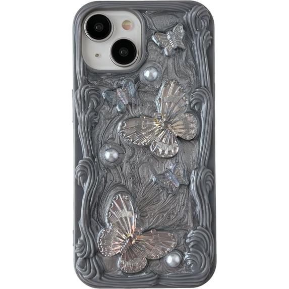 3D Roman Column Border Shape Glitter Compatible with iPhone Case (Black Butterfly,iPhone 12)