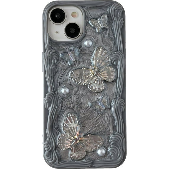 3D Roman Column Border Shape Glitter Compatible with iPhone Case (Black Butterfly,iPhone 15 Pro Max)