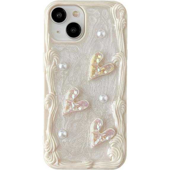 3D Roman Column Border Shape Glitter Compatible with iPhone Case (White Heart,iPhone 14)