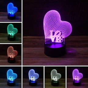 3D Romantic Love Heart Desk Light - 7 Color LED Lamp Base with USB or Battery and Touch control Rotating Fade or Solid Color mode. Makes a perfect Nightlight for Kids or Unique Gift for any age.