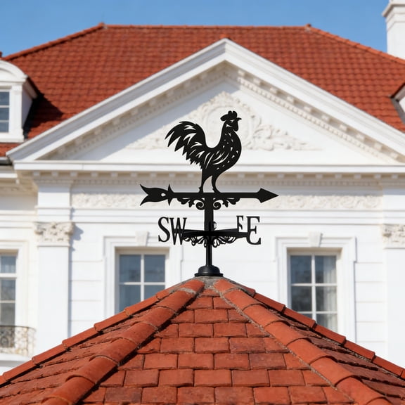3D Rooster Metal Weathervane Wind Vane Garden Decoration Wind Direction Indicator Stake Mount Ornament