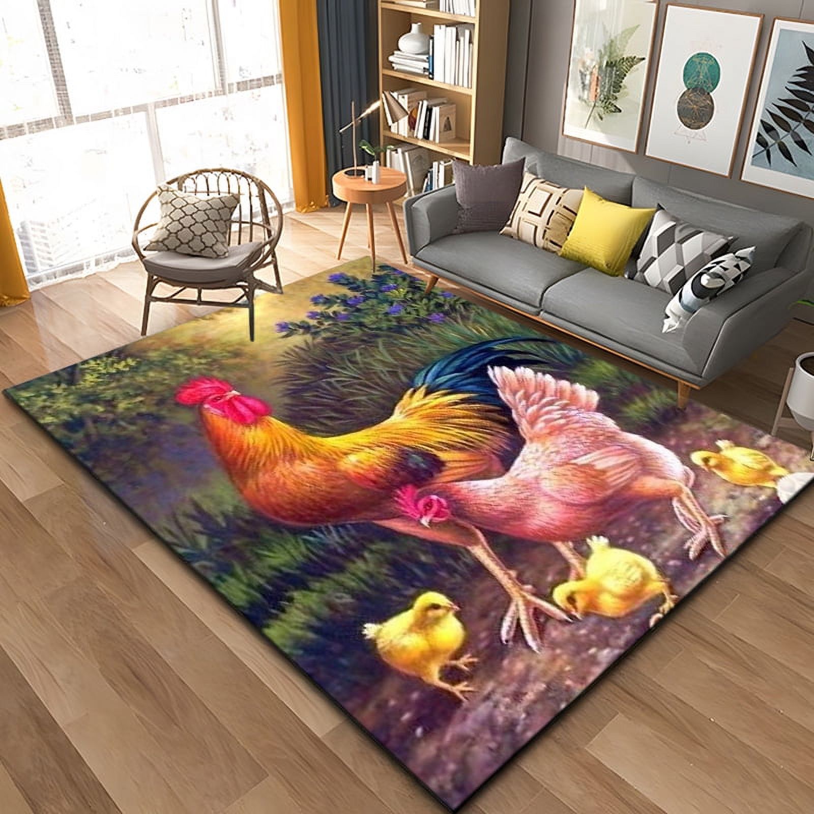 Chicken Area Rug 3D Rooster and Hen Chicken Area Rug Large Carpet Rug for Living Room ...