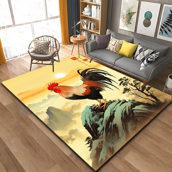 Rooster Rug 3D Rooster and Hen Chicken Area Rug Large Carpet Rug for Living Room ...