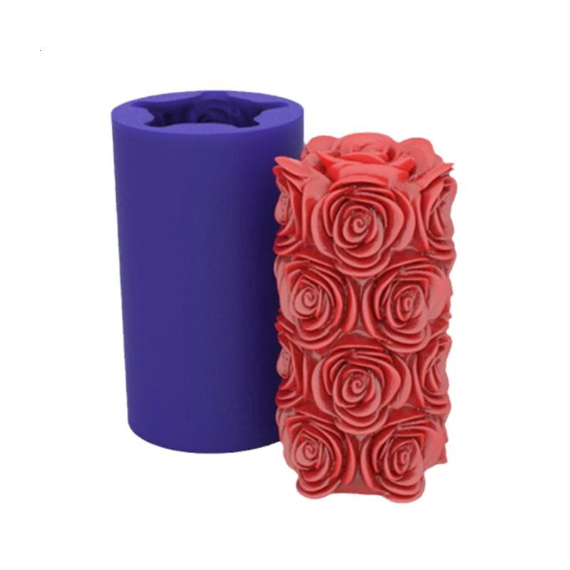 3D Rose Cylindrical Candle Silicone Mold Gypsum Chocolate Handmade Making Mould