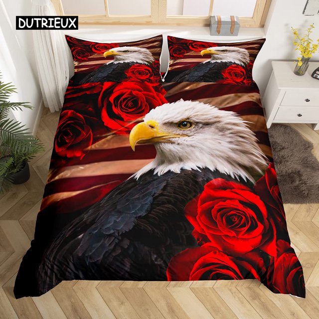 3D Rose Duvet Cover Set Microfiber Red and White Floral Bedding Set tic