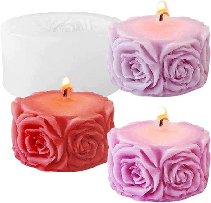 3D Rose Flower Column Silicone Candle Mould For Making Scented Candle Waxmelts Aromatherapy Clay Craft Soap Resin Casting Home Decoration Chocolate Baking Cakes Candy Muffin Cupcake Dessert Mold