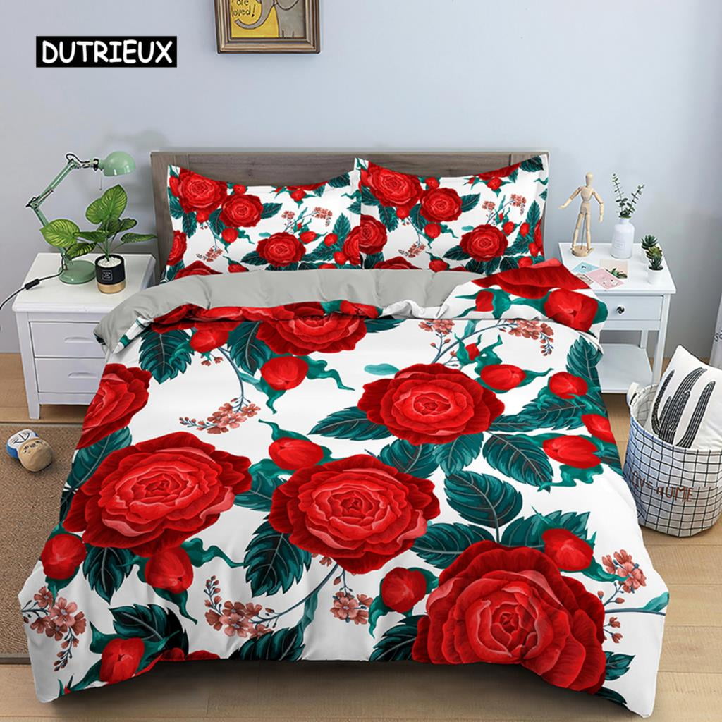 3D Rose Flower Duvet Cover Double 210x210 Bedding Set 2/3pcs Quilt