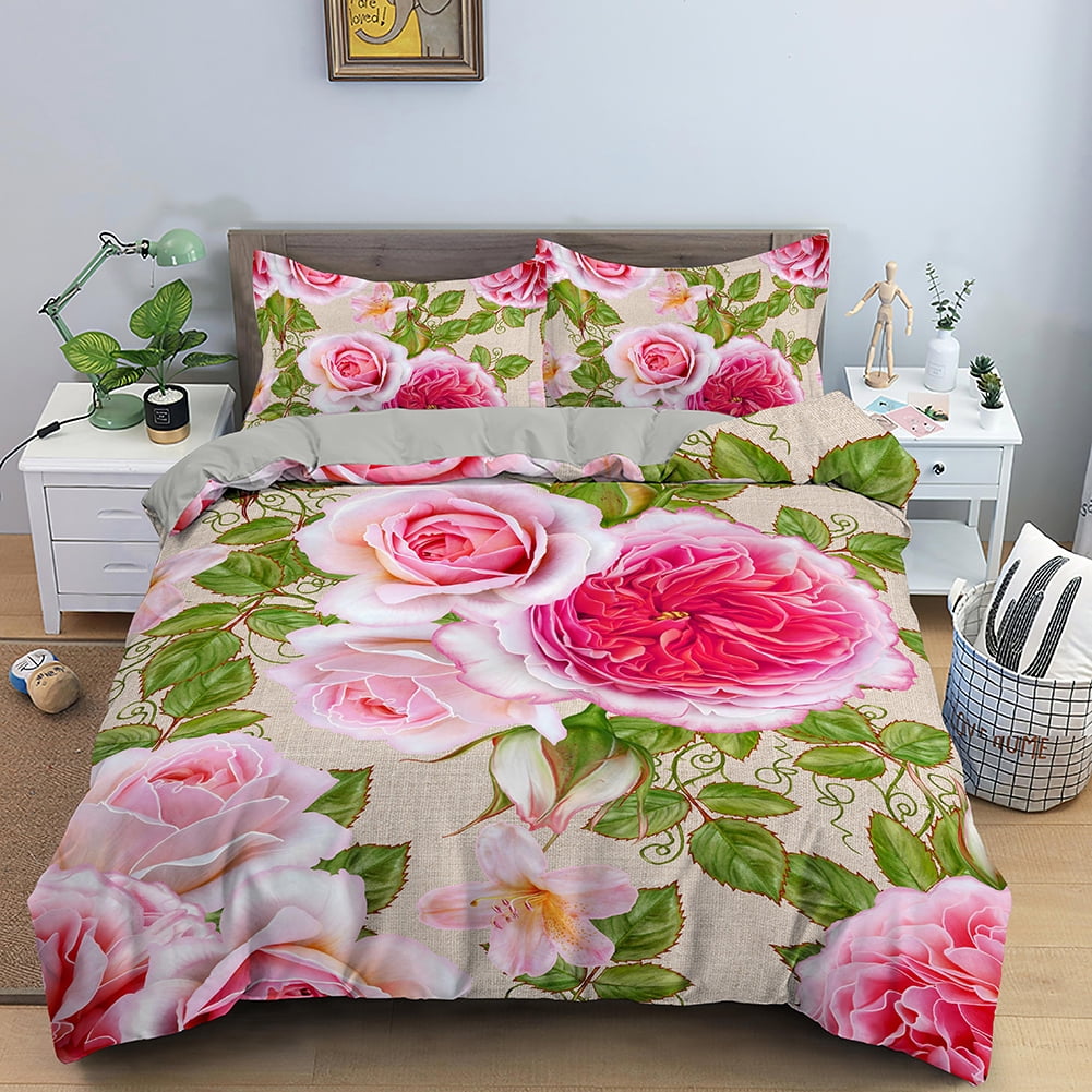 3D Rose Flower Duvet Cover King Double Bedding Set Quilt Cover with