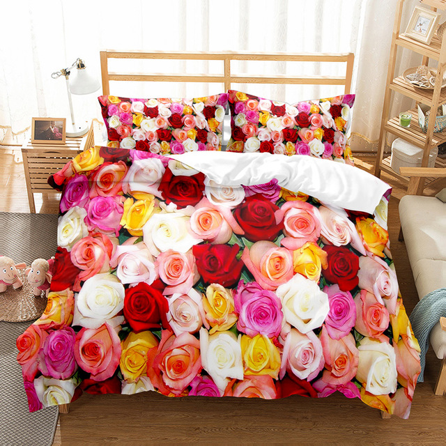 3D Rose Flower Duvet Cover King Double Bedding Set Quilt Cover with