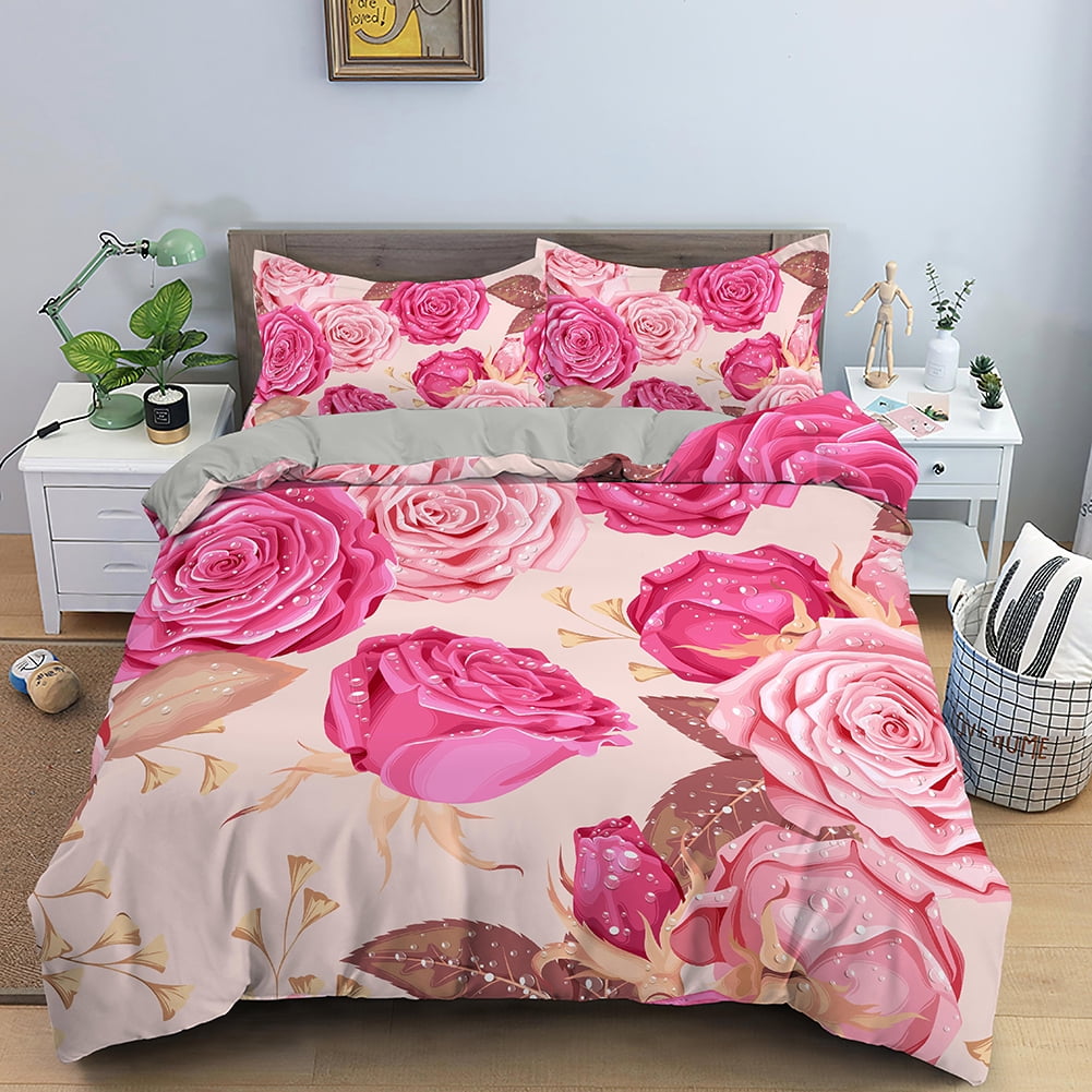 3D Rose Flower Duvet Cover King Double Bedding Set Quilt Cover with