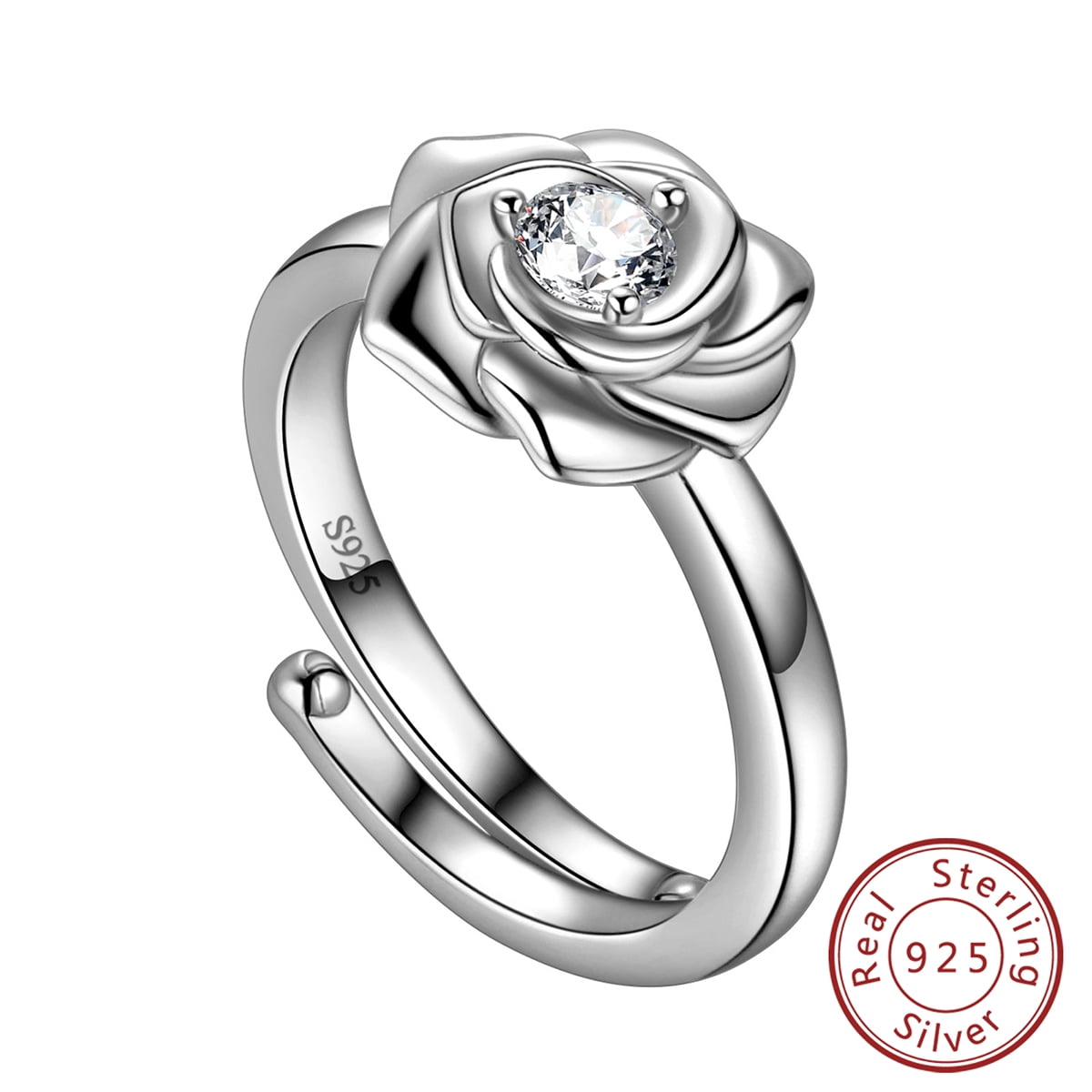 Women's Oxidized Flower Rose Ring – .925 Sterling Silver Band (Sizes 5-10)