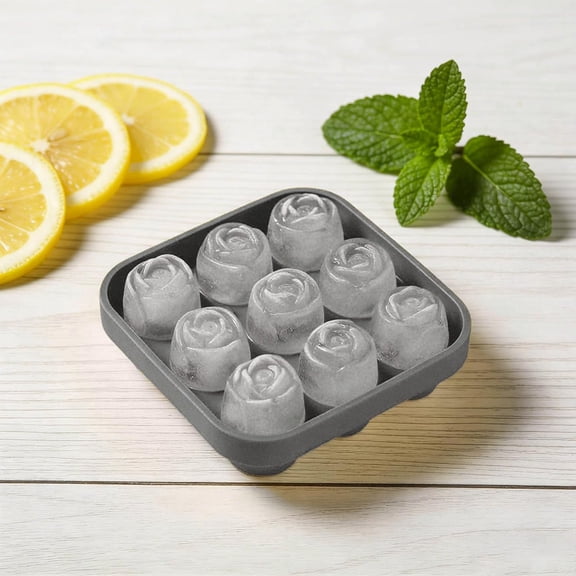 3D Rose Ice Cube Mold with Lid, 9-Cavity Silicone, Easy Release, for Whiskey, Cocktail