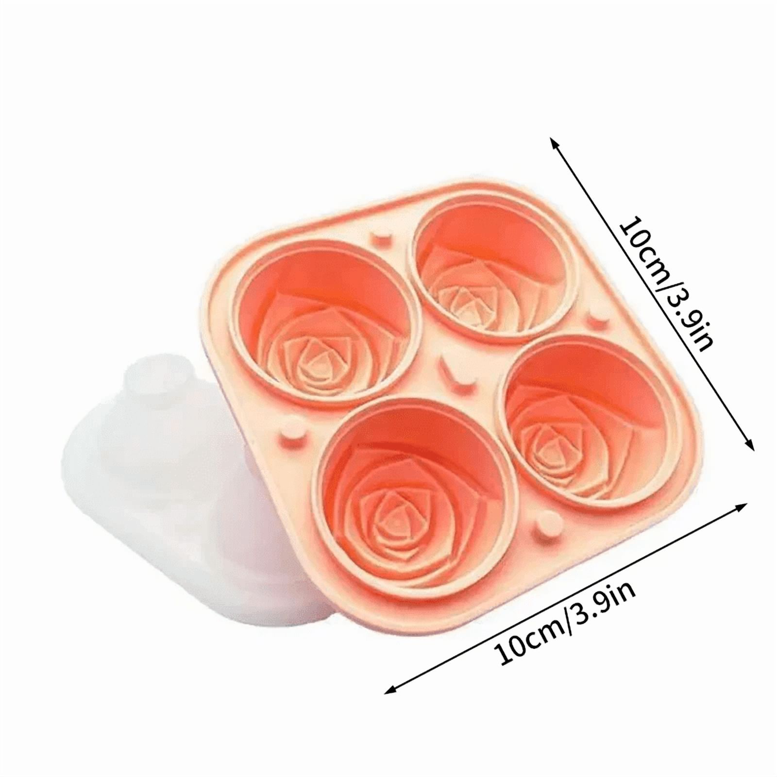 3D Rose Ice Molds 2.5 Inch, Large Ice Cube Trays, Make 4 Giant Cute Flower Shape Ice, Silicone Rubber Fun Big Ice Ball Maker