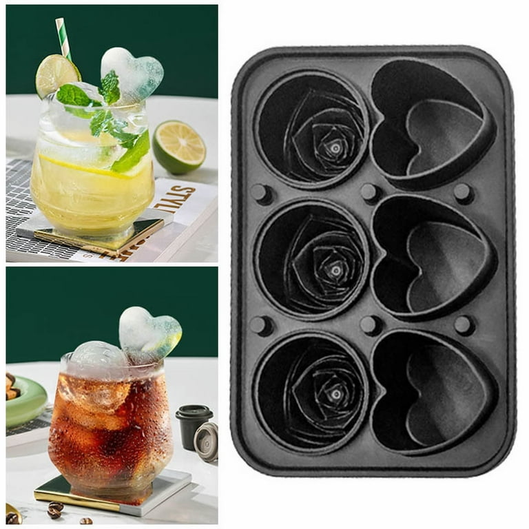 4 Giant Cute Flower Shape Ice 3D Rose Ice Molds with Large Ice