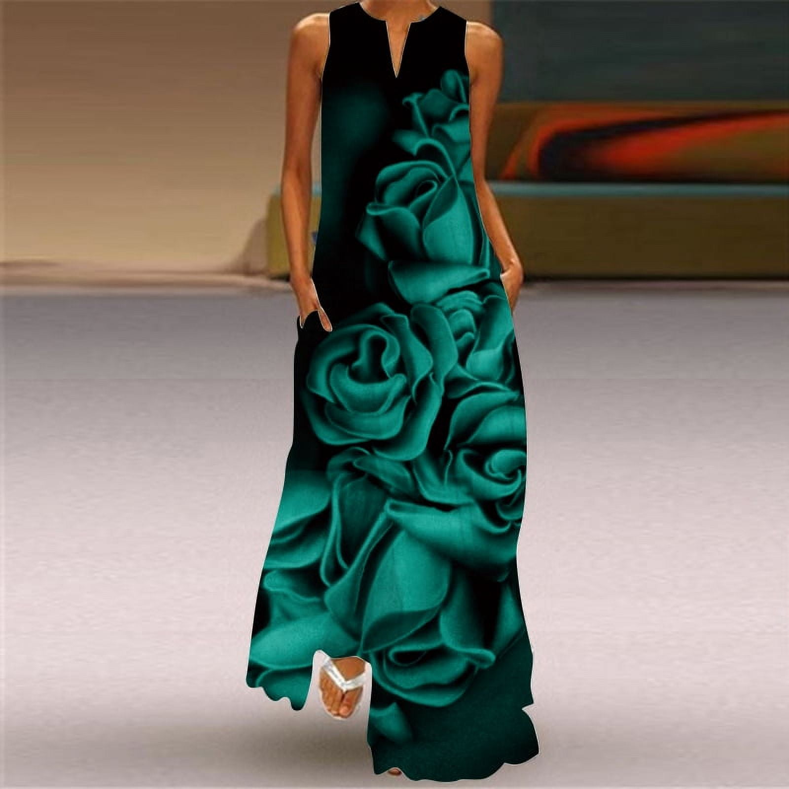 Adult Lady like Woman Maxi Dress Retro Long Sleeve Pure Printing