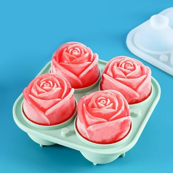 3D Rose Shape Ice Cube Tray Silicone Mold 4 Big Rose Flower Ice Cube Mould