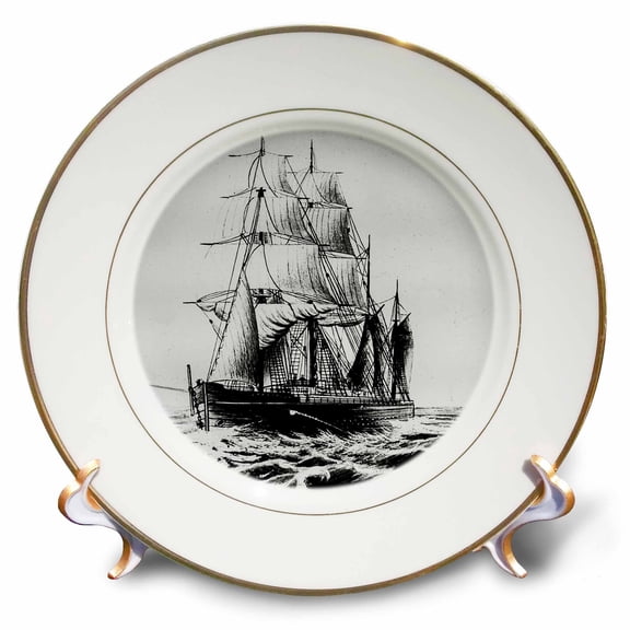 3dRose, Victorian Anchored Magic Lantern Maritime Tall Sailing Ship No. 1, 8 inch Porcelain Plate