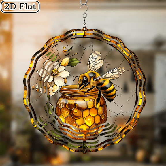 3D Rotating Bees and Honeycomb Hanging Wind Chimes - Concentric Spiral Design Courtyard Garden Decoration Modern Art Natural Inspiration Wind Chimes 10 * 10 No Electricity Required