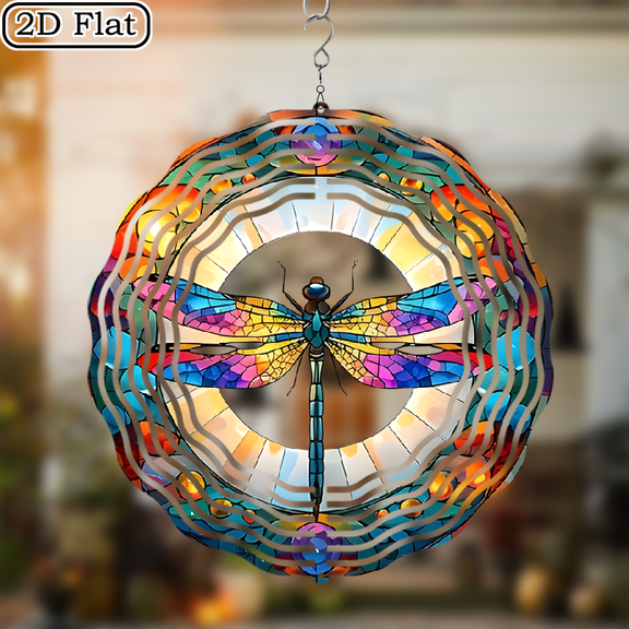 3D Rotating Bohemian Dragonfly Hanging Wind Chime - Concentric Spiral Design Courtyard and Garden Decoration Modern Art Natural Inspiration Wind Chime 10 * 10 in No Need for Electricity