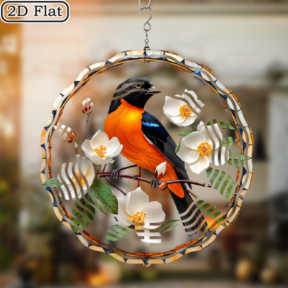 3D Rotating Colorful Bird Hanging Wind Chime - Concentric Spiral Design Courtyard Garden Decoration Modern Art Natural Inspiration Wind Chime 10 * 10 No Electricity Required