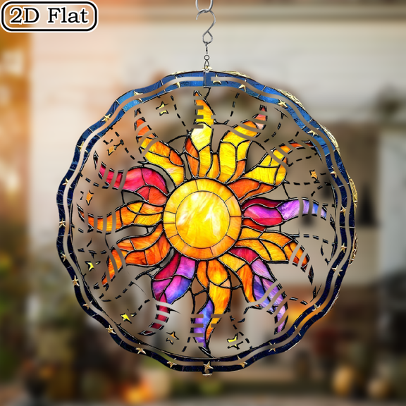 3D Rotating Colorful Sun Wind Chime -360 degree Rotating Design Courtyard Garden Decoration Modern Art Natural Inspiration Wind Chime 10 * 10 No Electricity Required