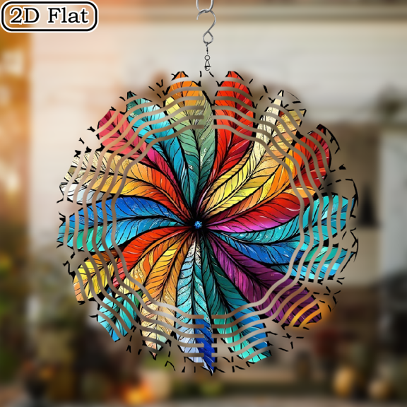 3D Rotating Feather Hanging Wind Chime -360 degree Rotating Design Courtyard Garden Decoration Modern Art Natural Inspiration Wind Chime 10 * 10 No Electricity Required
