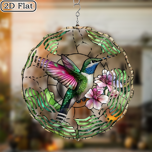 3D Rotating Feather Hummingbird Hanging Wind Chime -360 degree Rotating Design Courtyard Garden Decoration Modern Art Natural Inspiration Wind Chime 10 * 10 No Electricity Required