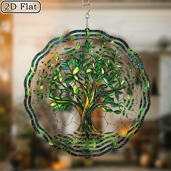 3D Rotating Golden Leaf Tree -360 degree Rotating Design Courtyard Garden Decoration Modern Art Natural Inspiration Wind Chime 10 * 10 No Electricity Required