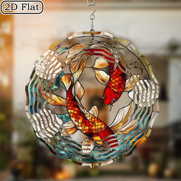 3D Rotating Koi Hanging Wind Chime - Concentric Spiral Design Courtyard Garden Decoration Modern Art Natural Inspiration Wind Chime 10 * 10 No Electricity Required