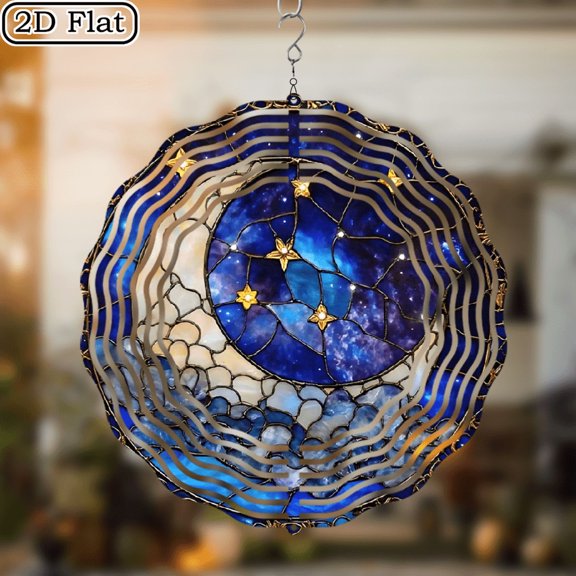 3D Rotating Moon Hanging Wind Chime -360 degree Rotating Design Courtyard Garden Decoration Modern Art Natural Inspiration Wind Chime 10 * 10 No Electricity Required