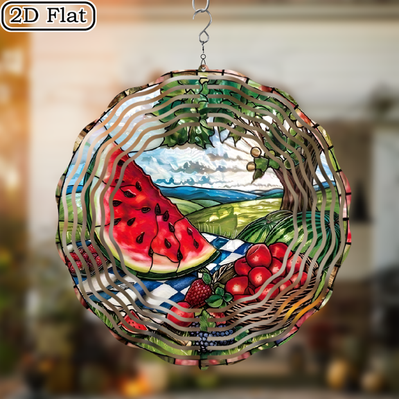 3D Rotating Picnic Fruit Wind Chime -360 degree Rotating Design Courtyard Garden Decoration Modern Art Natural Inspiration Wind Chime 10 * 10 No Electricity Required