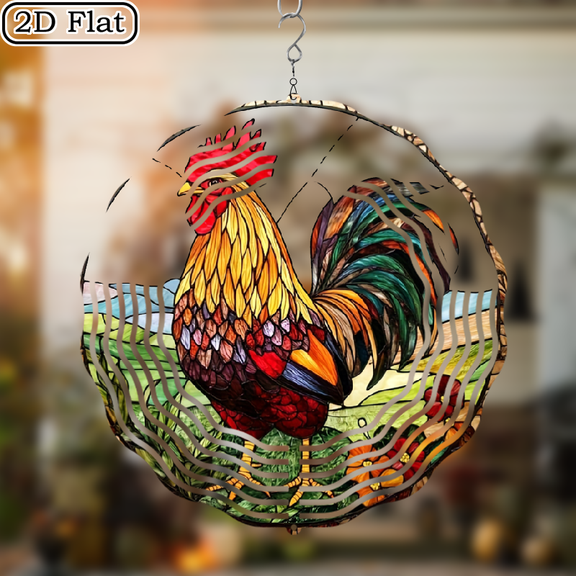3D Rotating Rooster Hanging Wind Chime - Concentric Spiral Design Courtyard Garden Decoration Modern Art Natural Inspiration Wind Chime 10 * 10 No Electricity Required