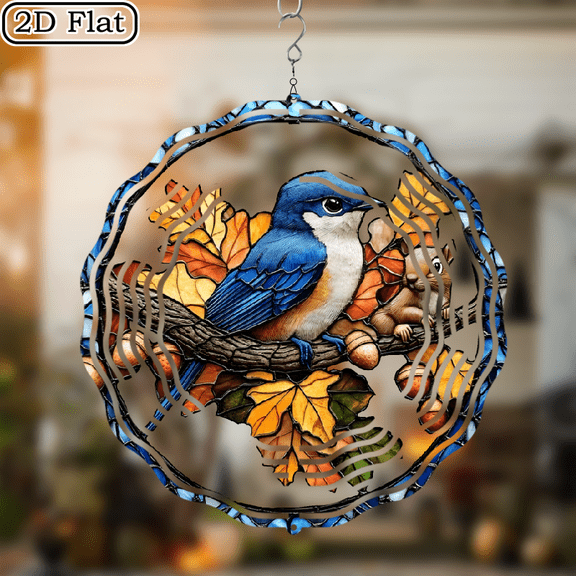 3D Rotating Squirrel Bird on Branch Wind Chime -360 degree Rotating Design Courtyard Garden Decoration Modern Art Natural Inspiration Wind Chime 10 * 10 No Electricity Required
