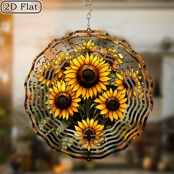 3D Rotating Sunflower Wind Chime -360 degree Rotating Design Courtyard Garden Decoration Modern Art Natural Inspiration Wind Chime 10 * 10 No Electricity Required
