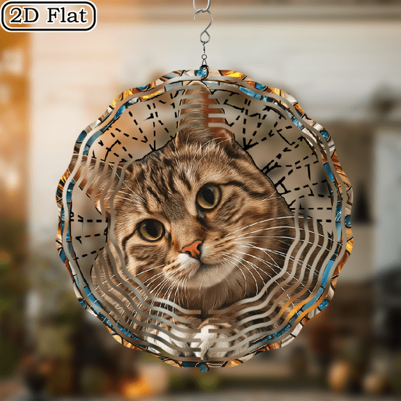 3D Rotating Tiger Spotted Cat Hanging Wind Chime - Concentric Spiral Design Courtyard Garden Decoration Modern Art Natural Inspiration Wind Chime 10 * 10 No Electricity Required