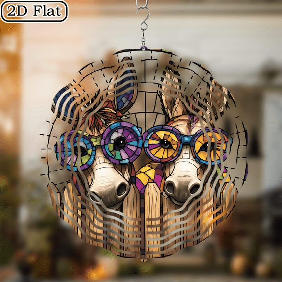 3D Rotating Two Small Eyeglasses Donkey Wind Chime -360 degree Rotating Design Courtyard Garden Decoration Modern Art Natural Inspiration Wind Chime 10 * 10 No Electricity Required