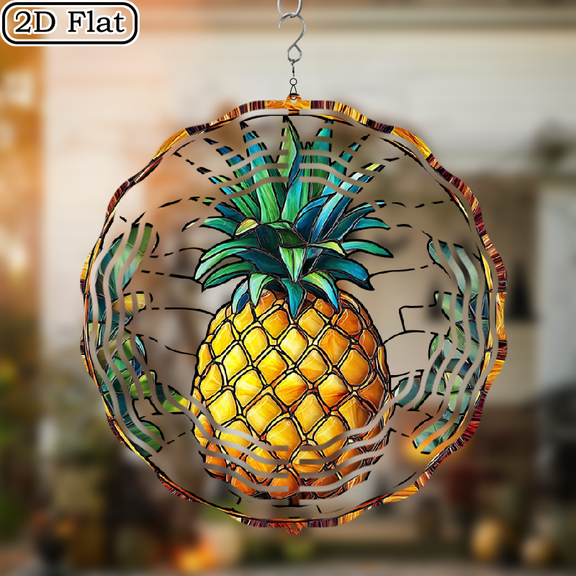 3D Rotating Vibrant Tropical Pineapple Hanging Wind Chime - Concentric Spiral Design Courtyard Garden Decoration Modern Art Natural Inspiration Wind Chime 10 * 10 No Electricity Required