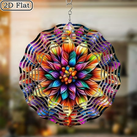 3D Rotating Wind Chime_Mandala Flower_ - 10*10 Inch Stainless Steel Wind Spinner for Yard, Garden, Outdoor Decor - Multicolor Holiday Decoration