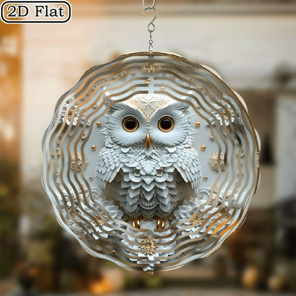 3D Rotating Wind Chime _  Owl with Floral  _- 10*10 Inch Stainless Steel Wind Spinner for Yard, Garden, Outdoor Decor - Multicolor Holiday Decoration
